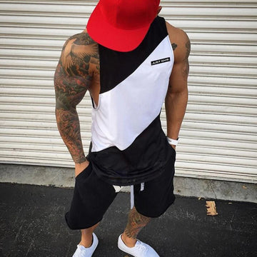 Men's Fitness Workout Cotton Vests Patchwork Mesh Cut Off Gym Tank Tops Bodybuilding Sleeveless Summer Breathable Muscle Shirt
