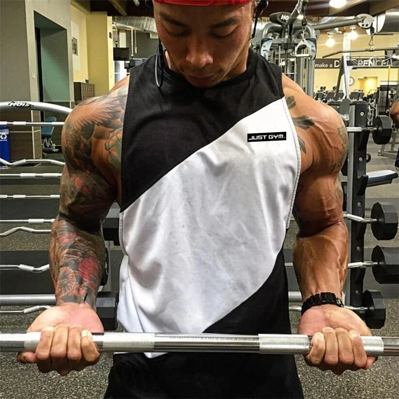 Men's Fitness Workout Cotton Vests Patchwork Mesh Cut Off Gym Tank Tops Bodybuilding Sleeveless Summer Breathable Muscle Shirt