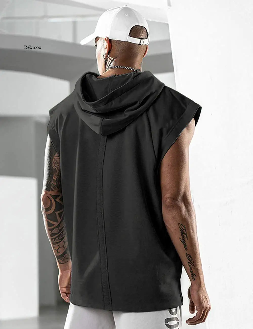 Mens Sleeveless Hooded Tank Tops Summer Gym Stringer Bodybuilding Fitness Sport Workout Singlet Loose Vest Hoodie Tank Top