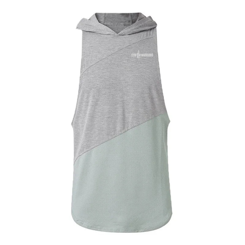 Mens Brand Gyms Clothing Printed Hooded Tank Top Sleeveless Shirt Bodybuilding and Fitness Stringer Vest Workout Hoodies M-2XL
