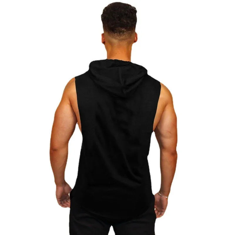 Personalized Cross Print Hoodie Mens Fitness Casual Hip Hop Tank Tops Gym Bodybuilding Sleeveless Cotton Breathable Hooded Shirt
